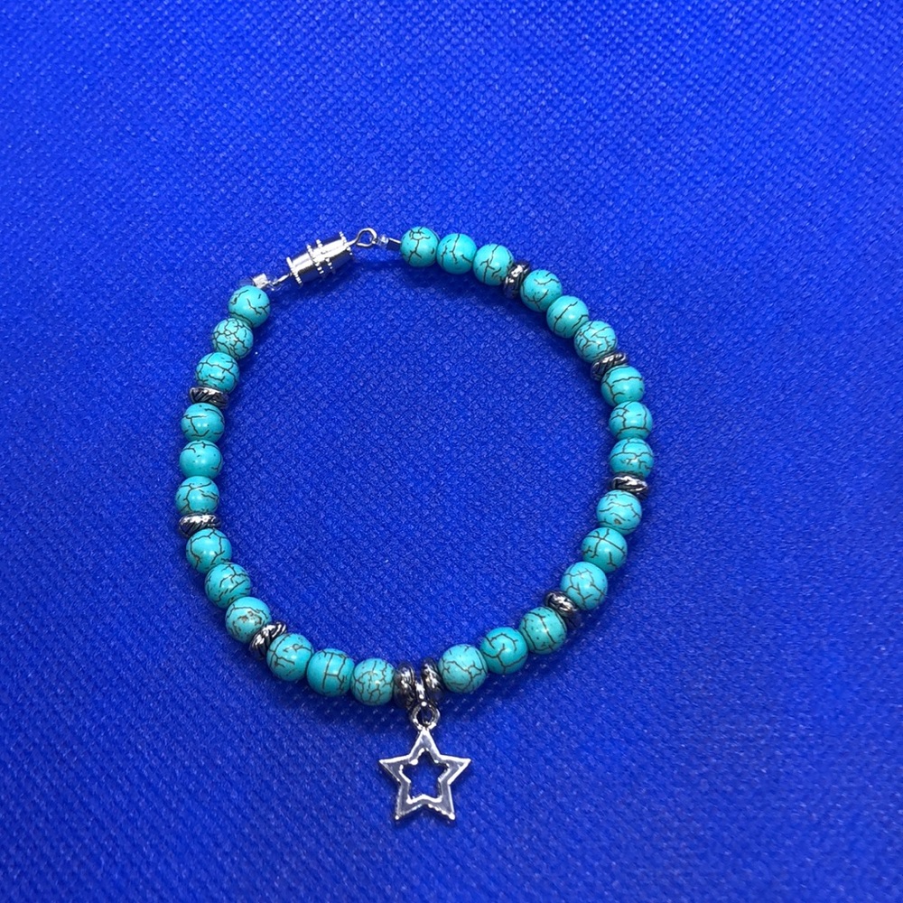 Silver star turquoise beaded handmade bracelet
